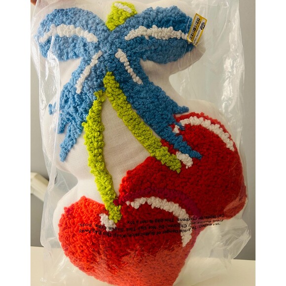 Set of 2 Textured Palm Tree Throw Pillow Shaggy Hooked Tropical Decor New - Picture 5 of 8